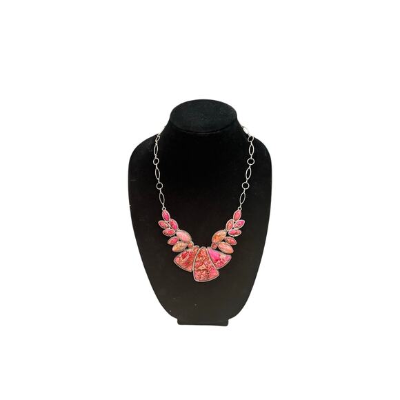 Vintage Sterling Silver Pink Magnesite Statement Collar Necklace Toggle Clasp - Picture 7 of 11